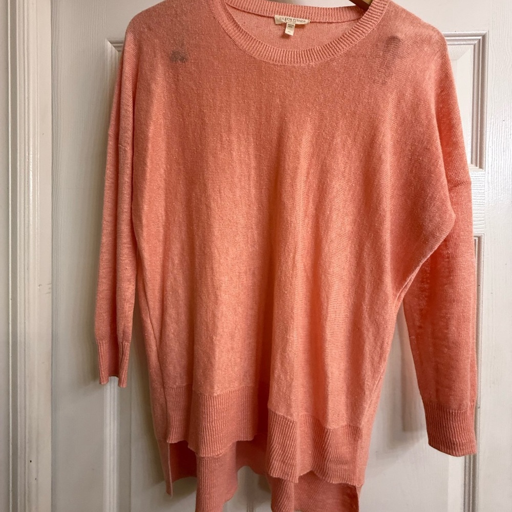 Eileen Fisher Soft Coral Crew Neck Sweater 100% Linen Size 4 Petite
